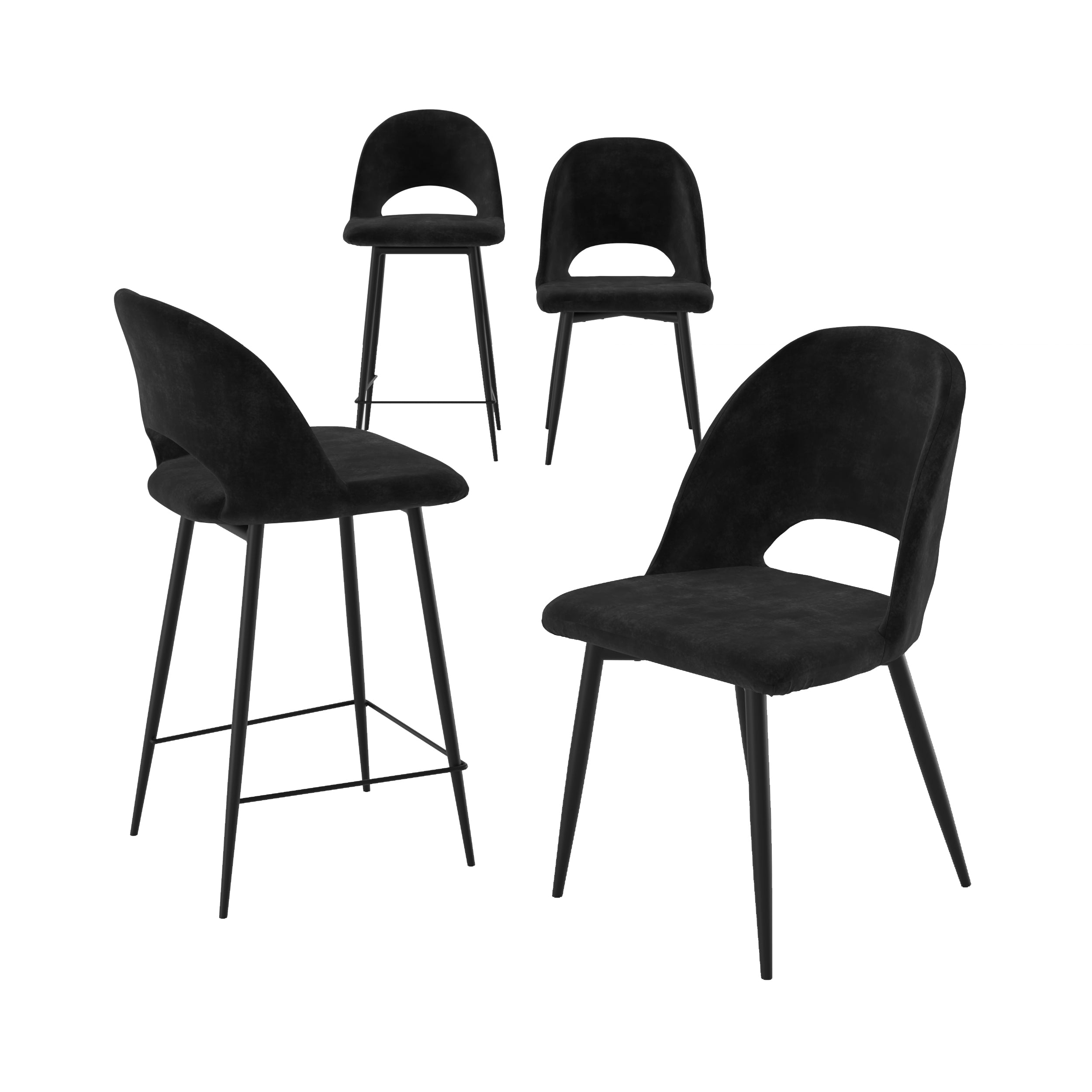 rendezvousdeco pack peneloppe noir velours 4 assises