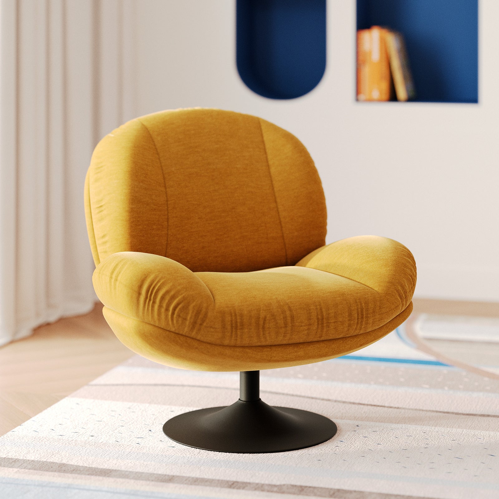 ricci fauteuil pivotant velours jaune pied noir