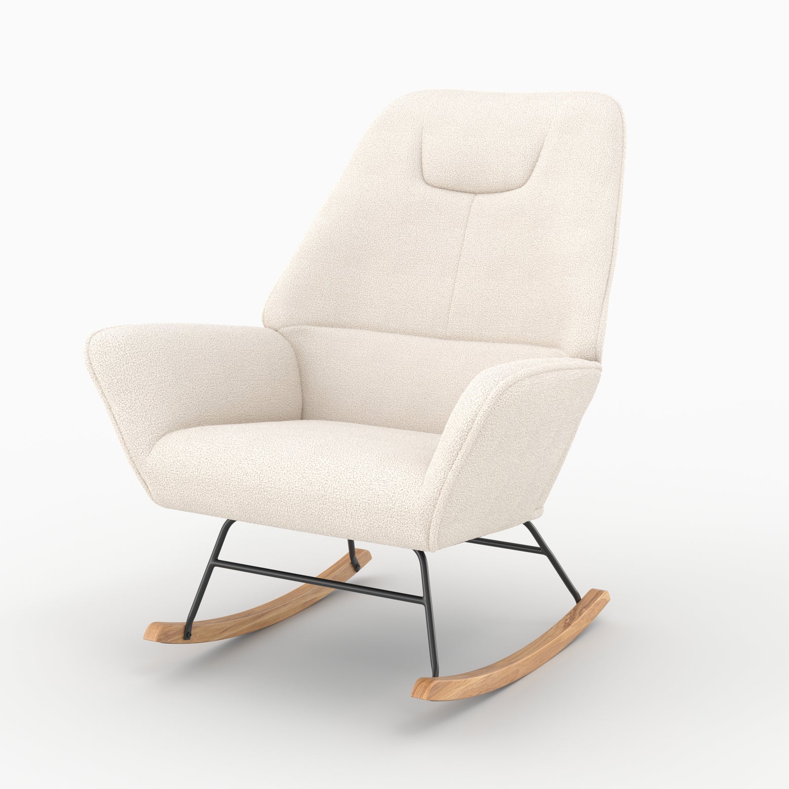 rocking chair en tissu boucle blanc pieds bois_1