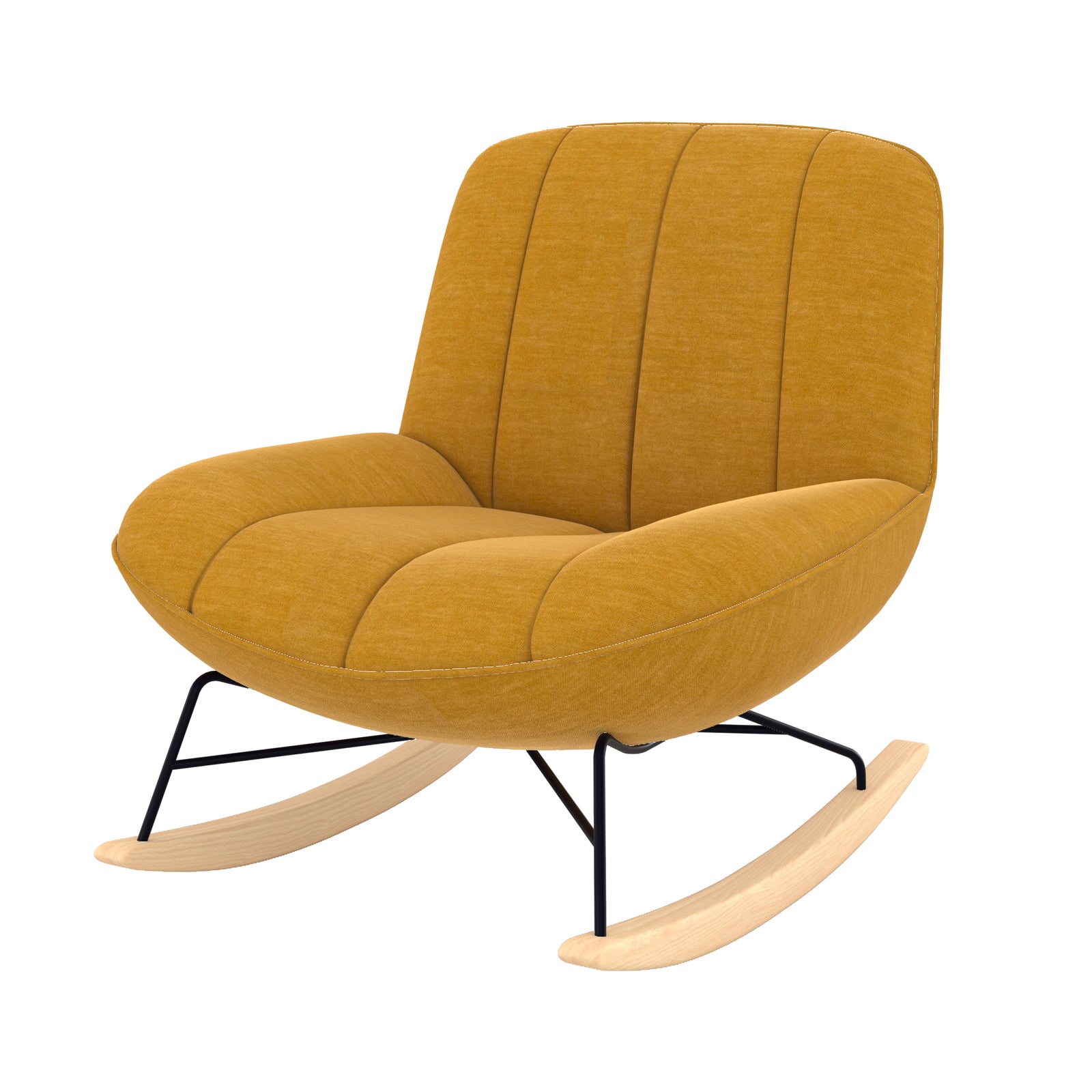 rocking chair en tissu effet velours jaune moutarde elvis fond blanc