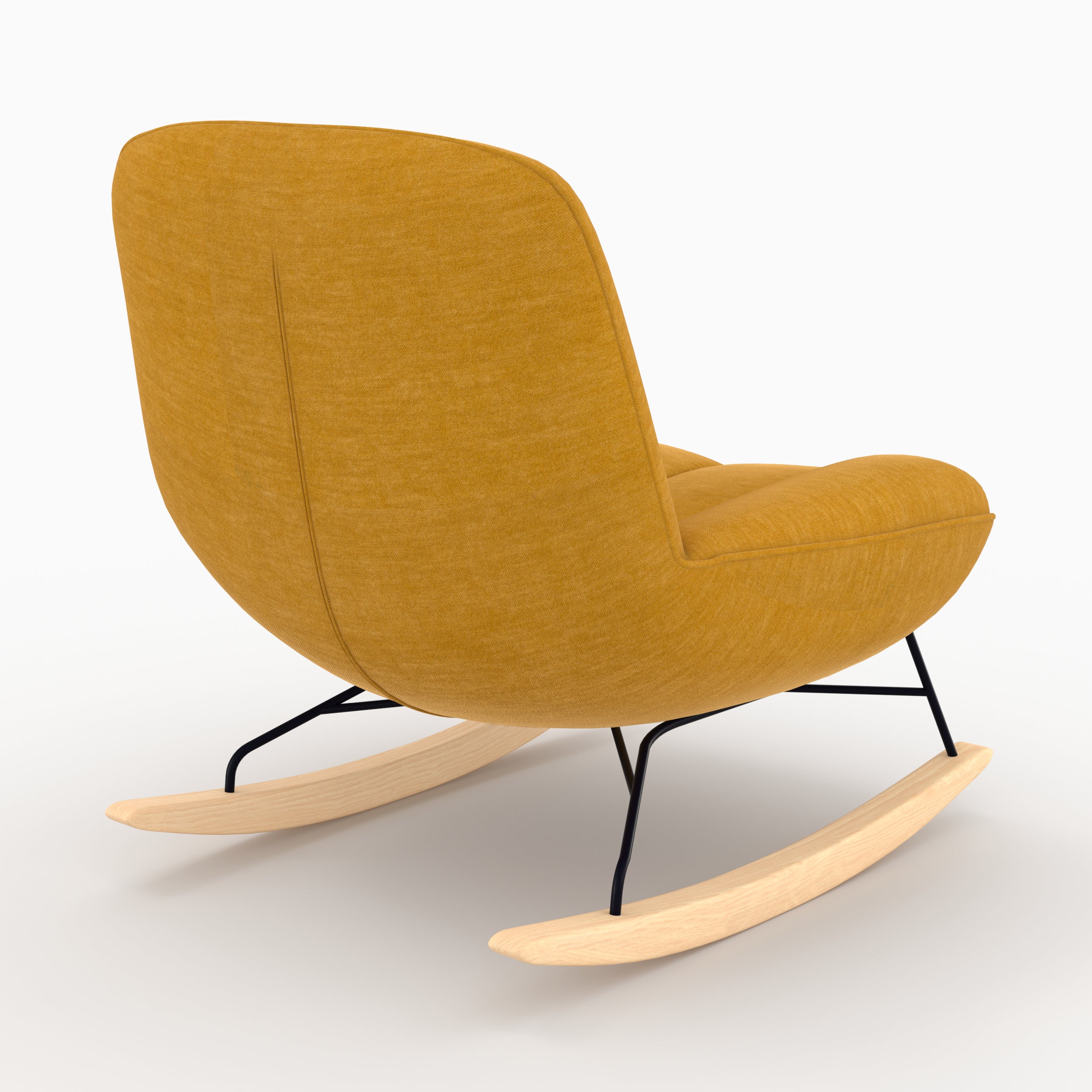 rocking chair en tissu elvis effet velours jaune moutarde