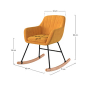 rocking chair en velours jaune pieds bois et bois isola