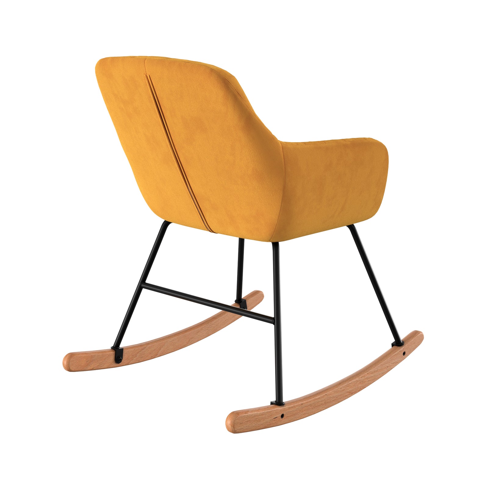 rocking chair isola velours jaune pieds bois et bois