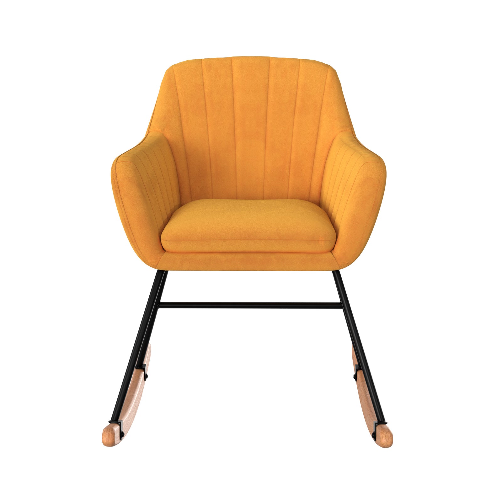 rocking chair velours jaune pieds bois et bois isola