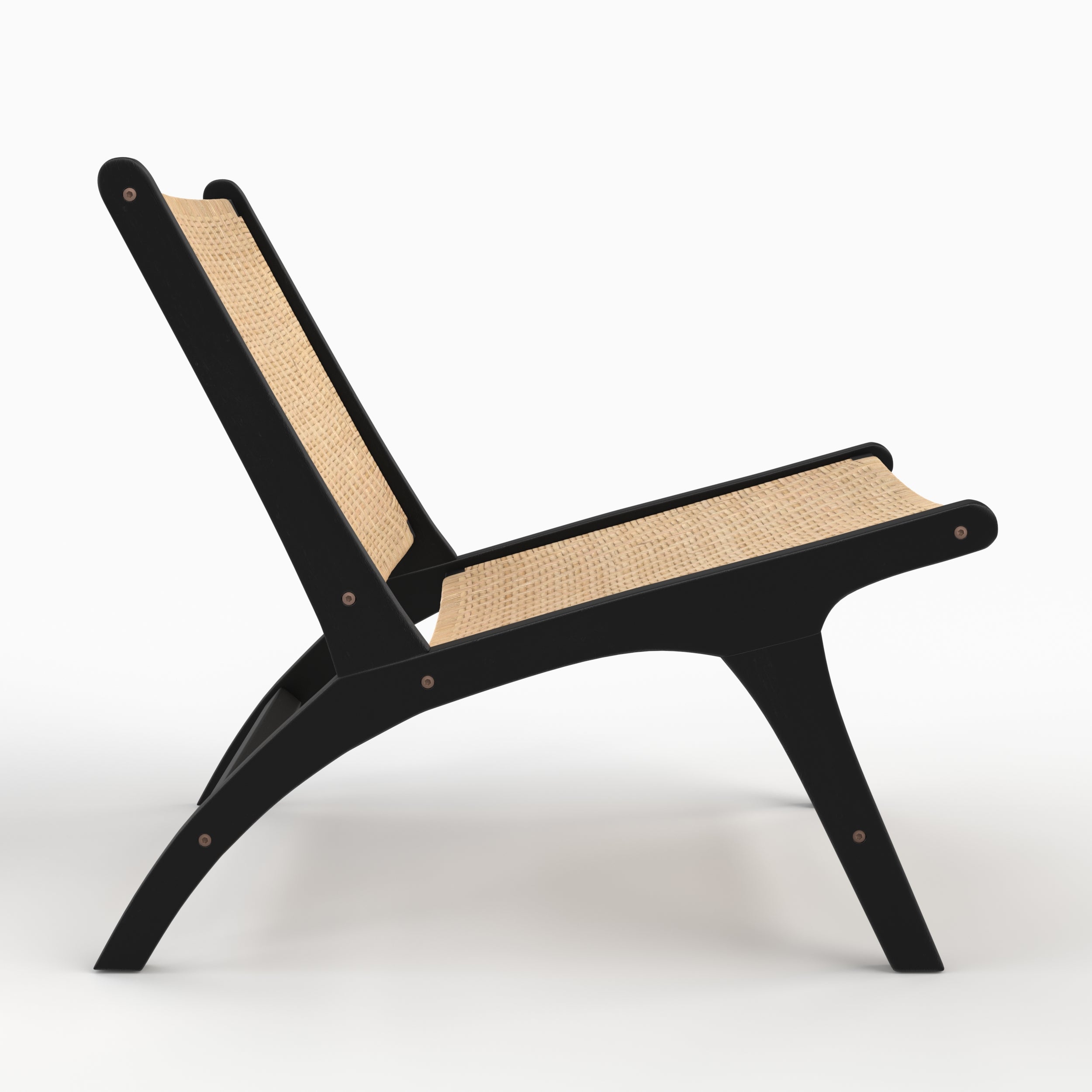 Fauteuil Kilka en bois de teck noir et tressage chevron en rotin