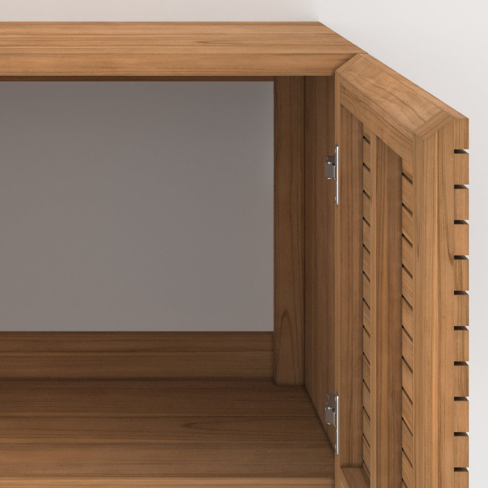 salle de bain meuble de sdb bois de teck suspendu 60 cm raye