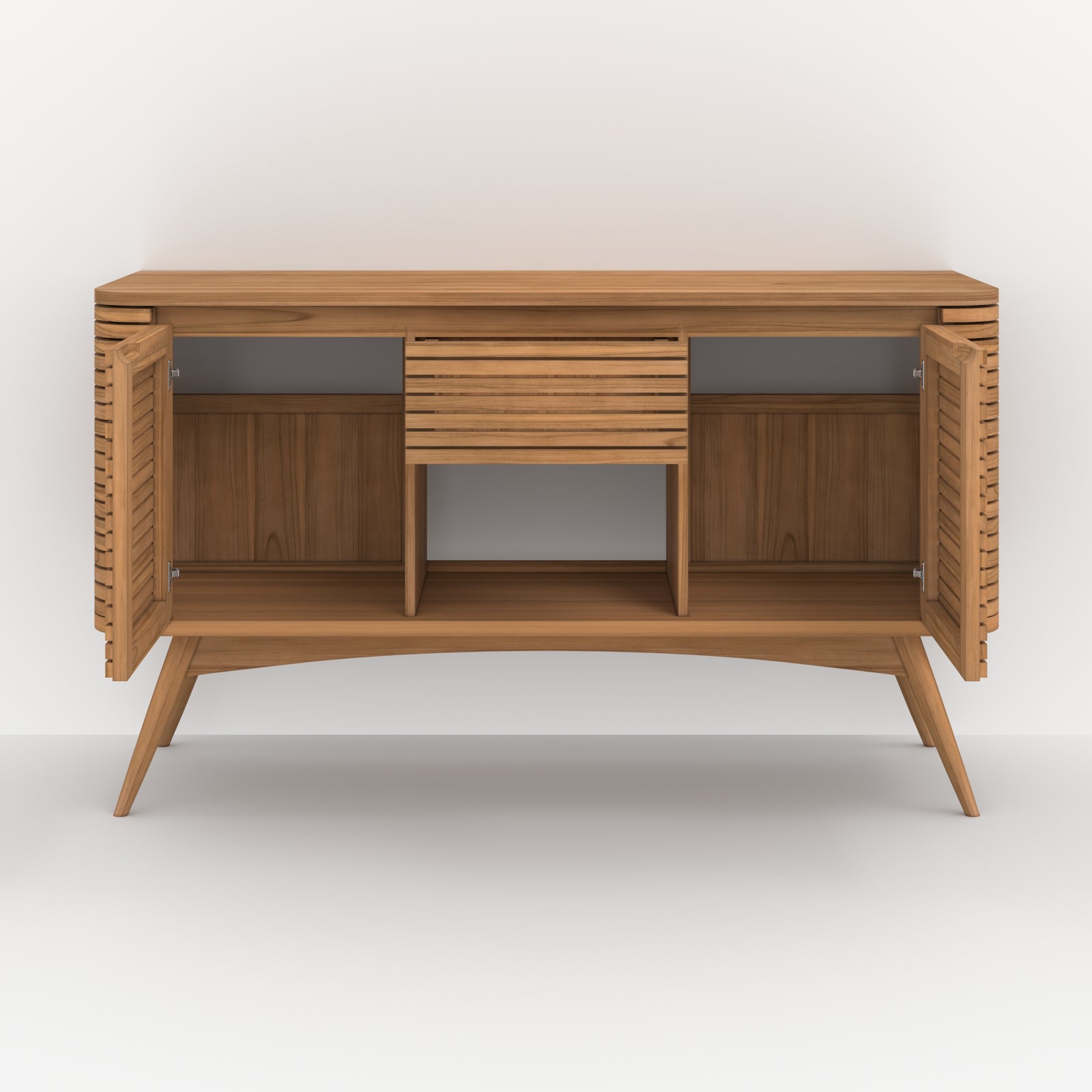 salle de bain meuble rangement bois de teck avec niche 140 cm