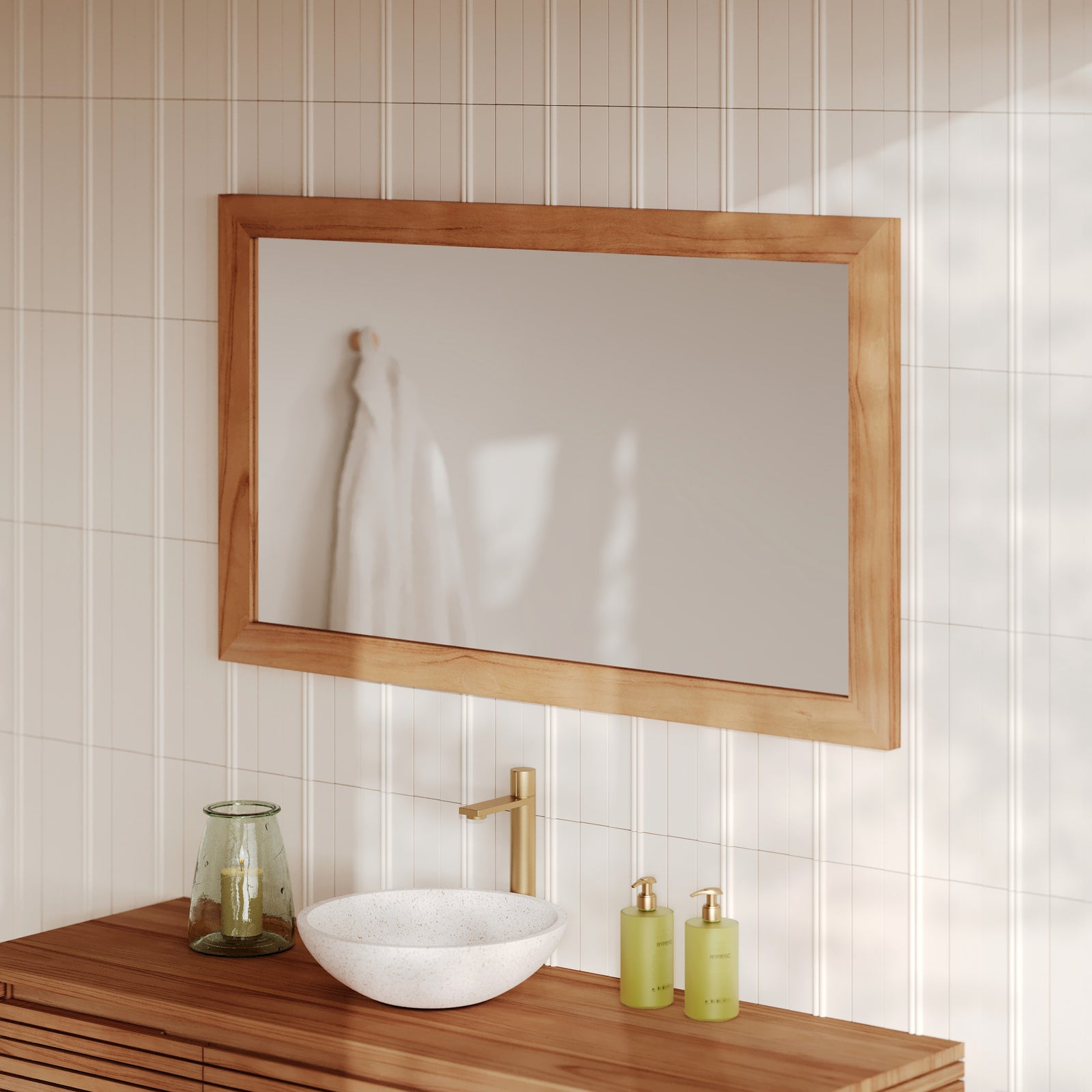salle de bain miroir bois rectangle