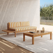 Gartenmöbelset Nadila für 2 Personen aus massivem Teakholz und gestreiftem Gelbstoff