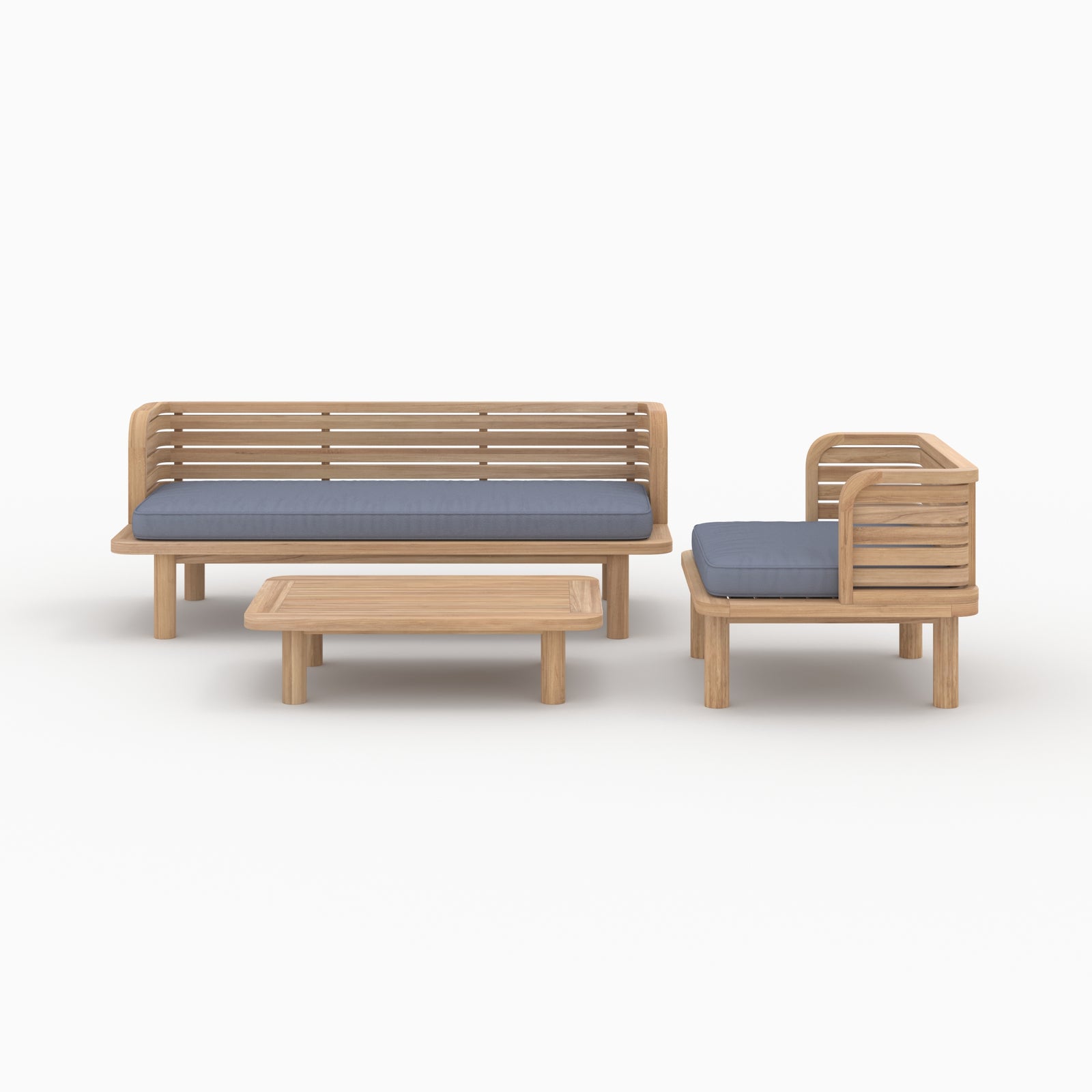 salon de jardin 3 personnes en bois de teck et tissu gris kilda