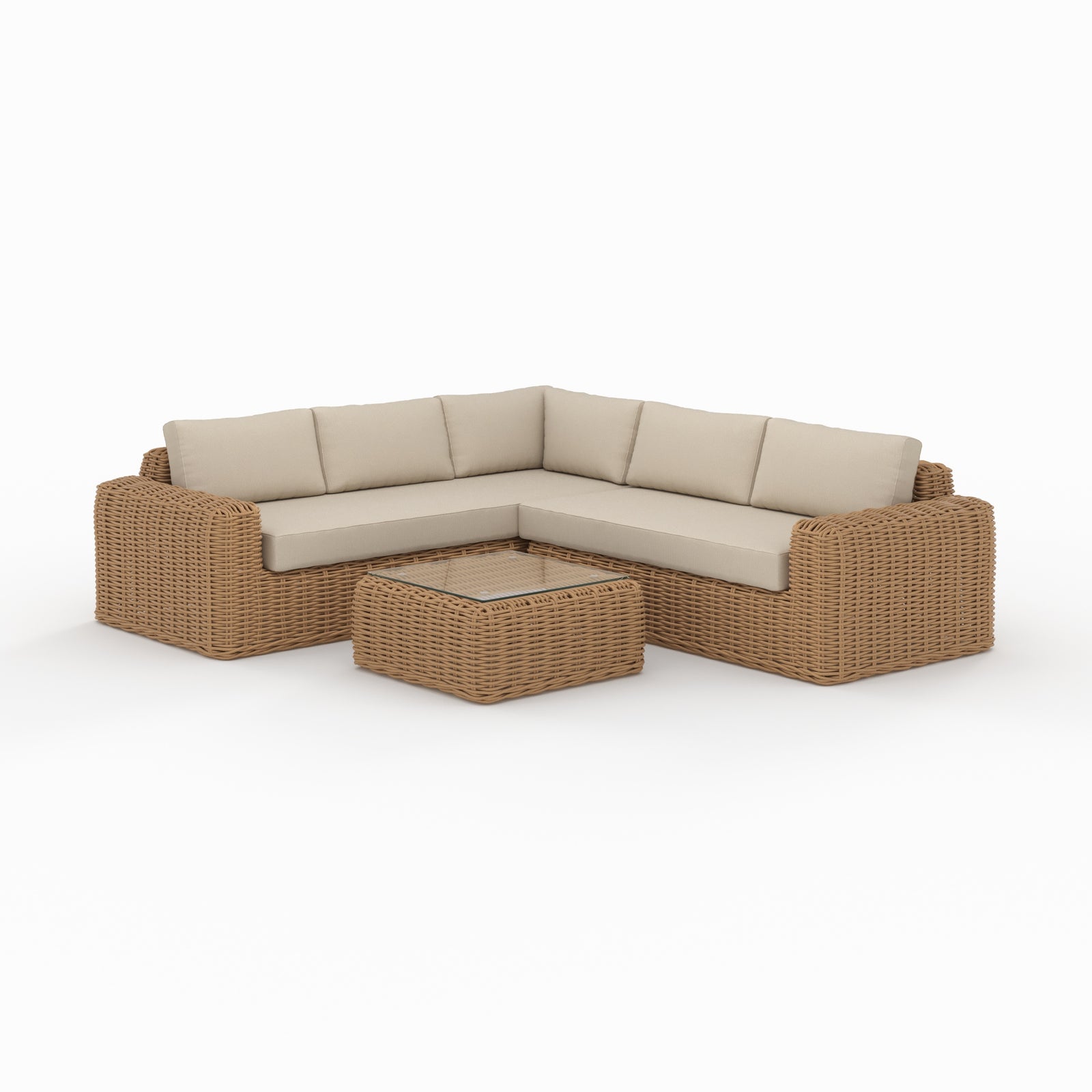 salon de jardin 4 personnes en resine tressee et tissu beige savana