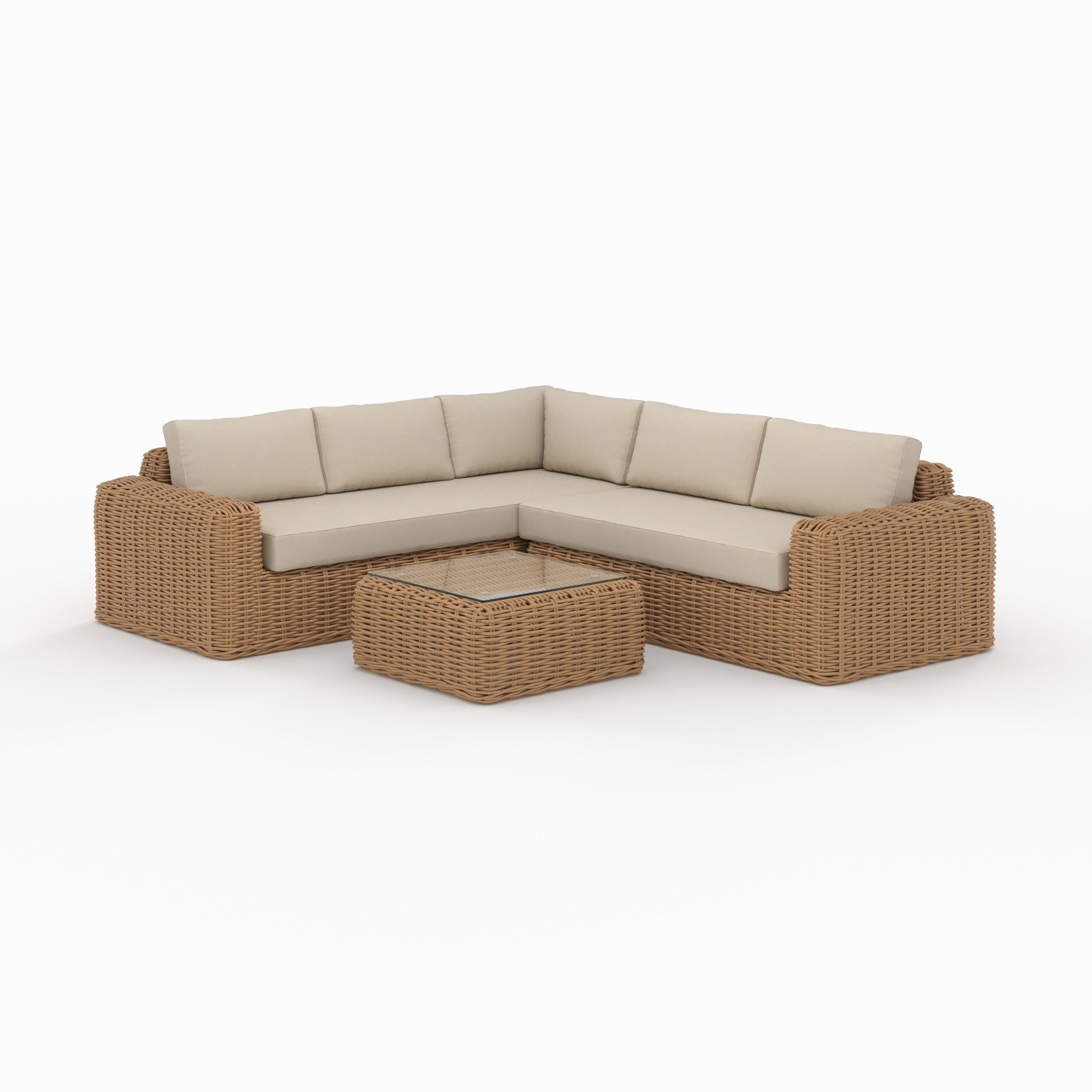 salon de jardin 4 personnes en resine tressee et tissu beige savana