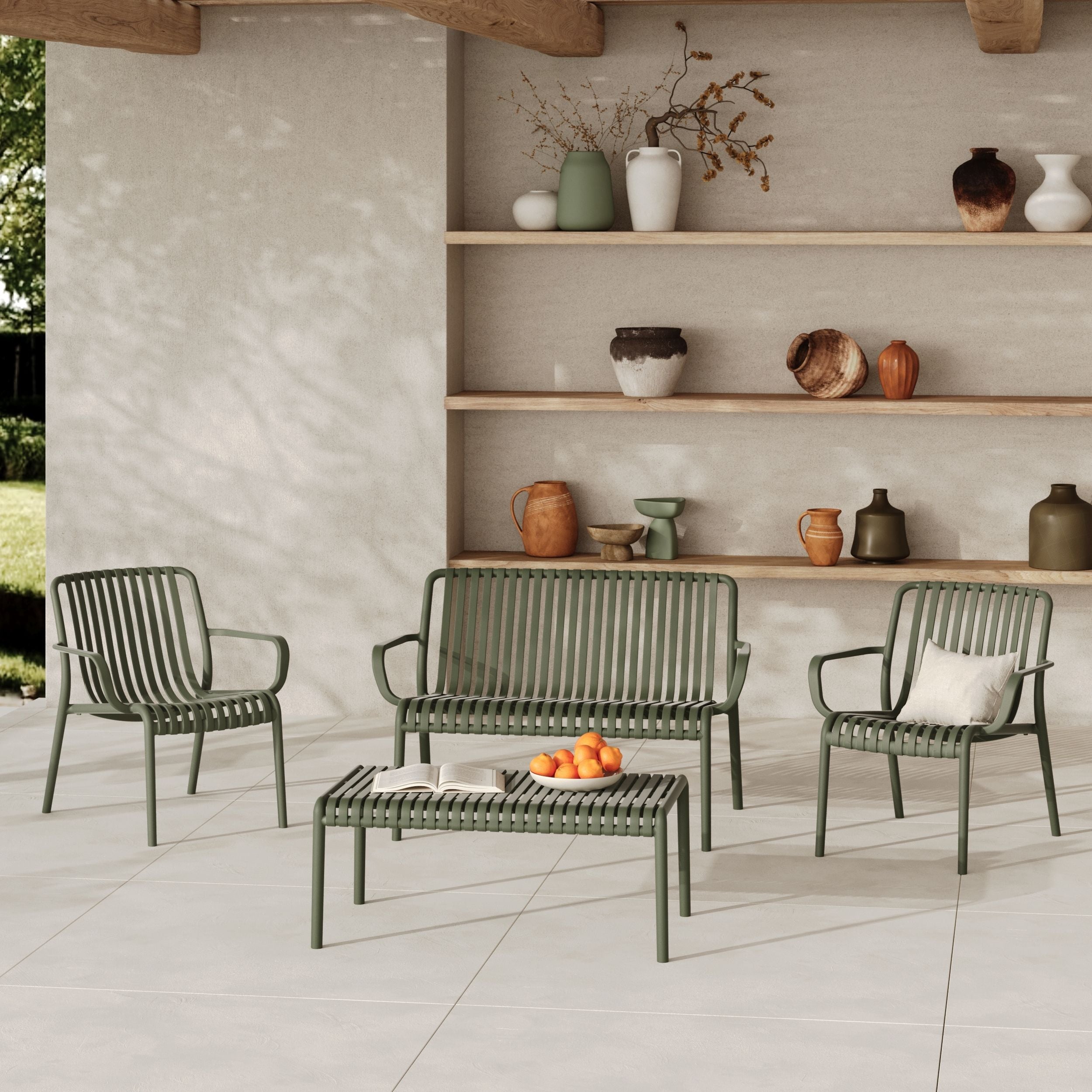 Gartenbank Ivy aus olivgrünem Kunststoff für 2 Personen