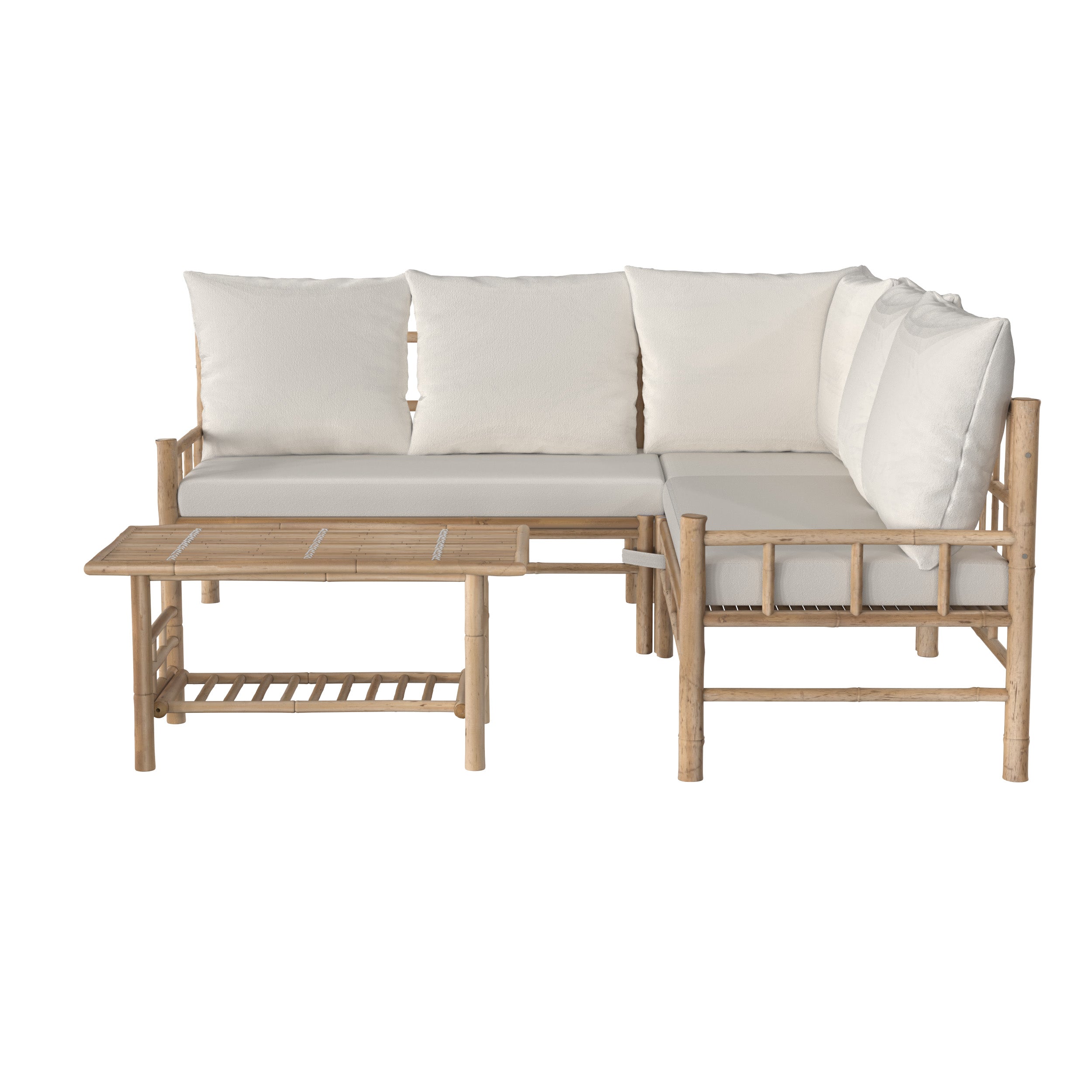 Salon de jardin Vadella avec canapé d'angle, 4 personnes en bambou