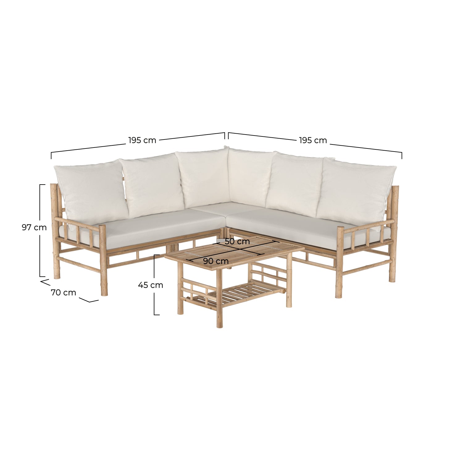 Salon de jardin Vadella avec canapé d'angle, 4 personnes en bambou