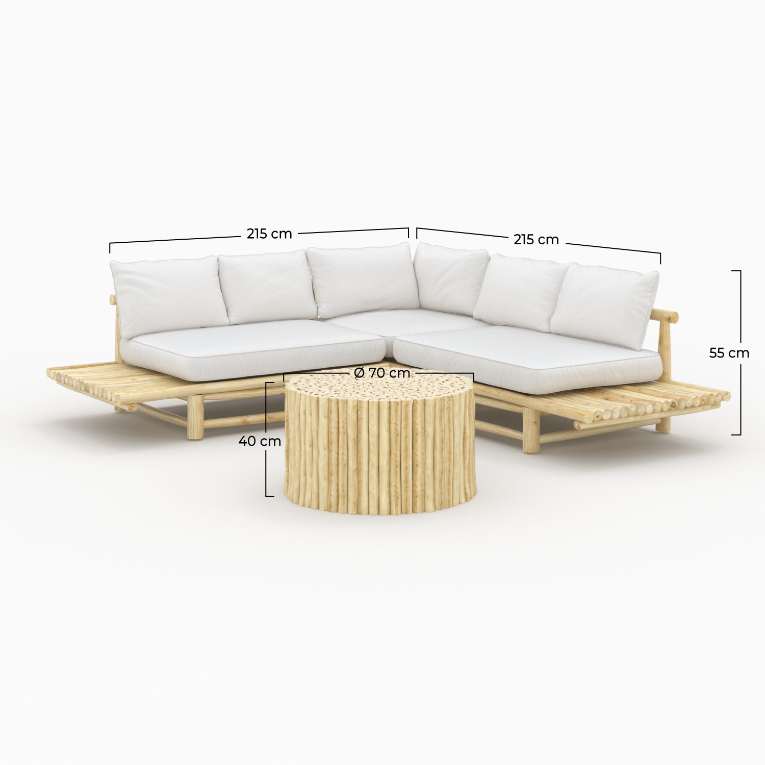 salon de jardin bois de teck canape d angle table basse ronde imani fond beige