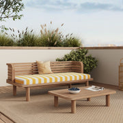 Gartenmöbel Kilda 2-Sitzer aus Teakholz mit gelb gestreutem Stoff, Sofa