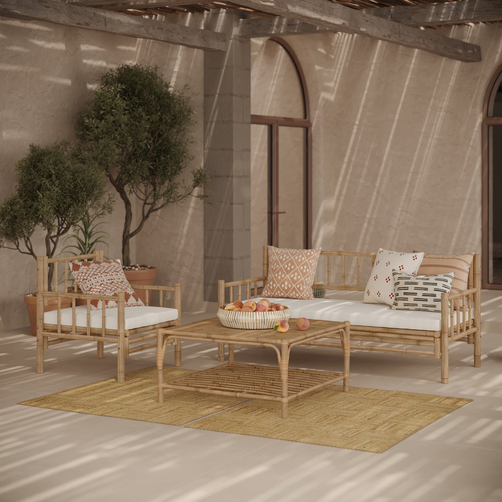 salon de jardin en bambou 4 personnes canape fauteuil