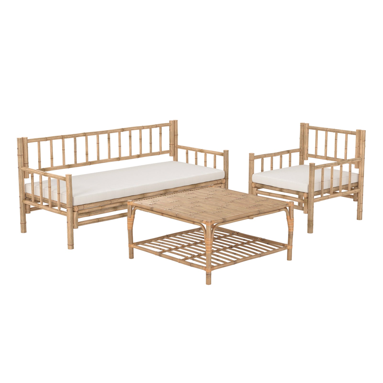 salon de jardin en bambou canape d angle table basse fond blanc