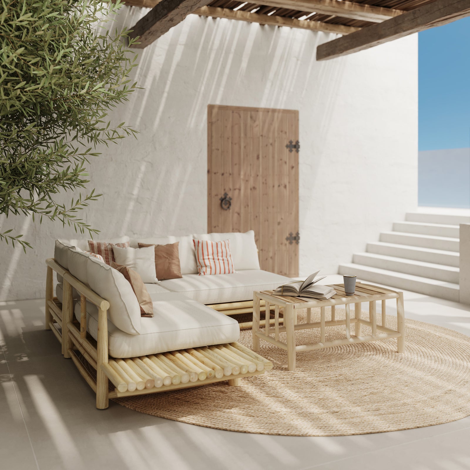 salon de jardin en bois de teck canape angle et table basse