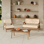 Salon de jardin 3 places Siargao en tissu beige clair et bois d'acacia