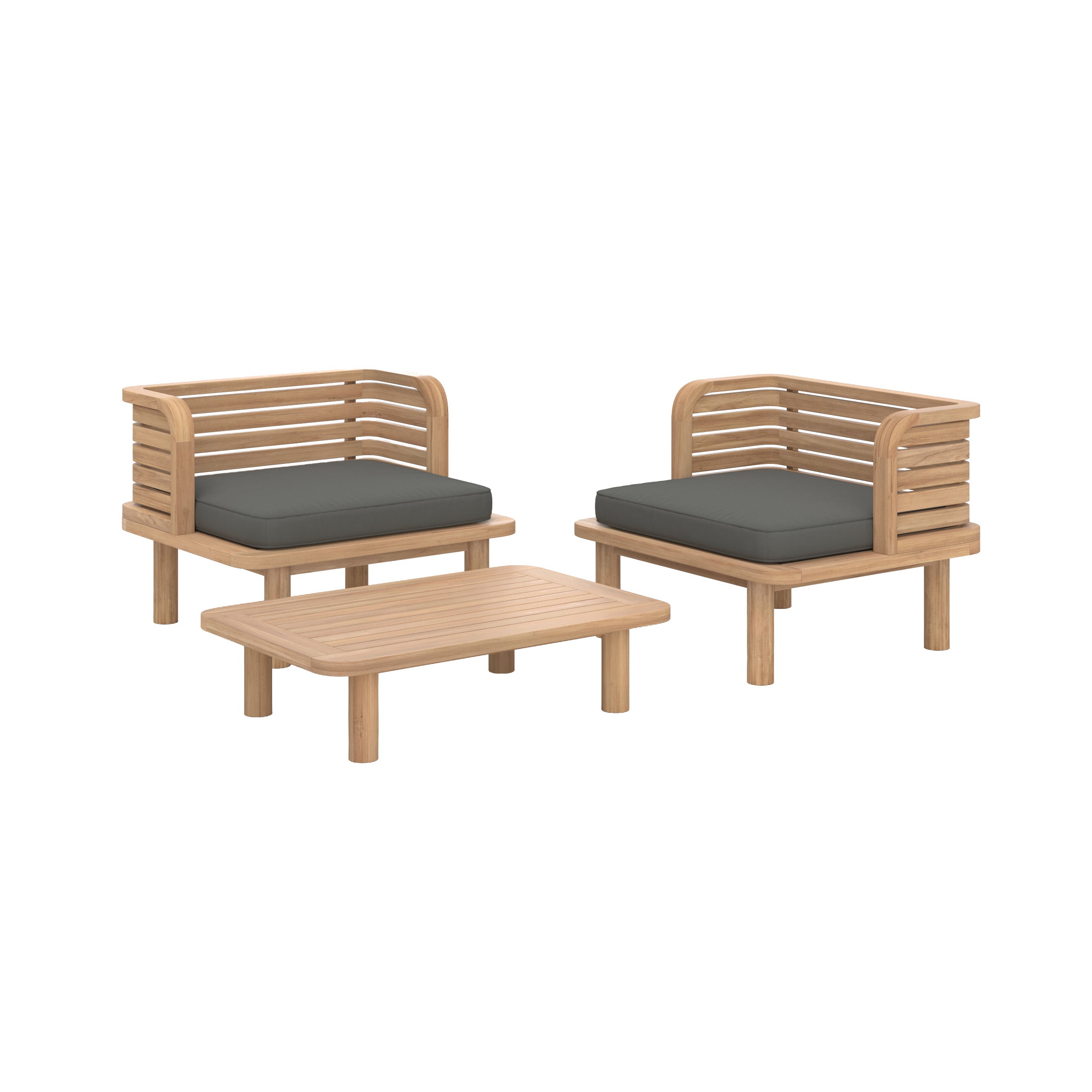 Salon de jardin Kilda 2 places en teck et tissu gris, 2 fauteuils