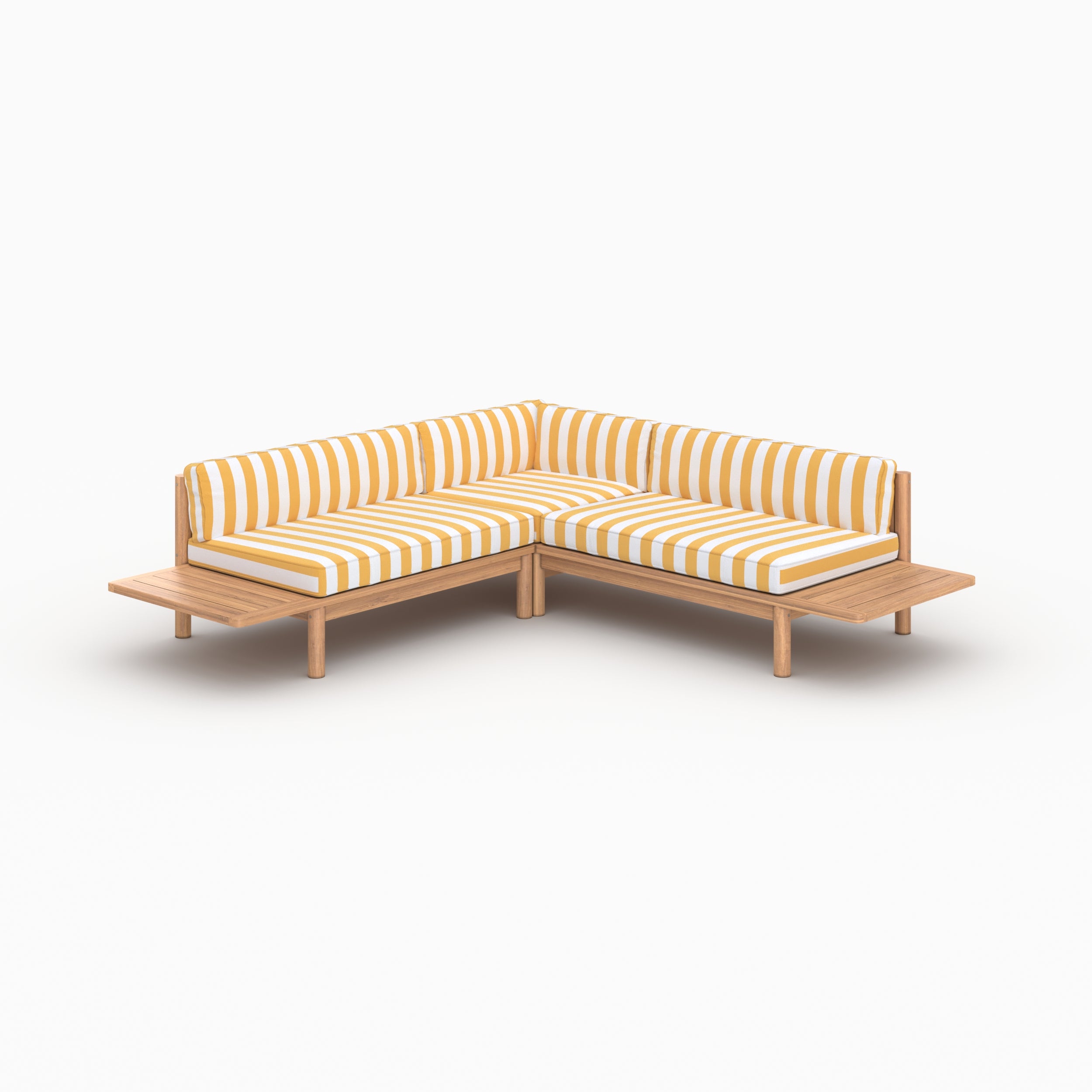 Salon de jardin Nadila 4 personnes en teck massif et tissu rayé jaune