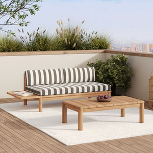 Set da giardino Nadila per 2 persone in teak massello e tessuto bouclé grigio