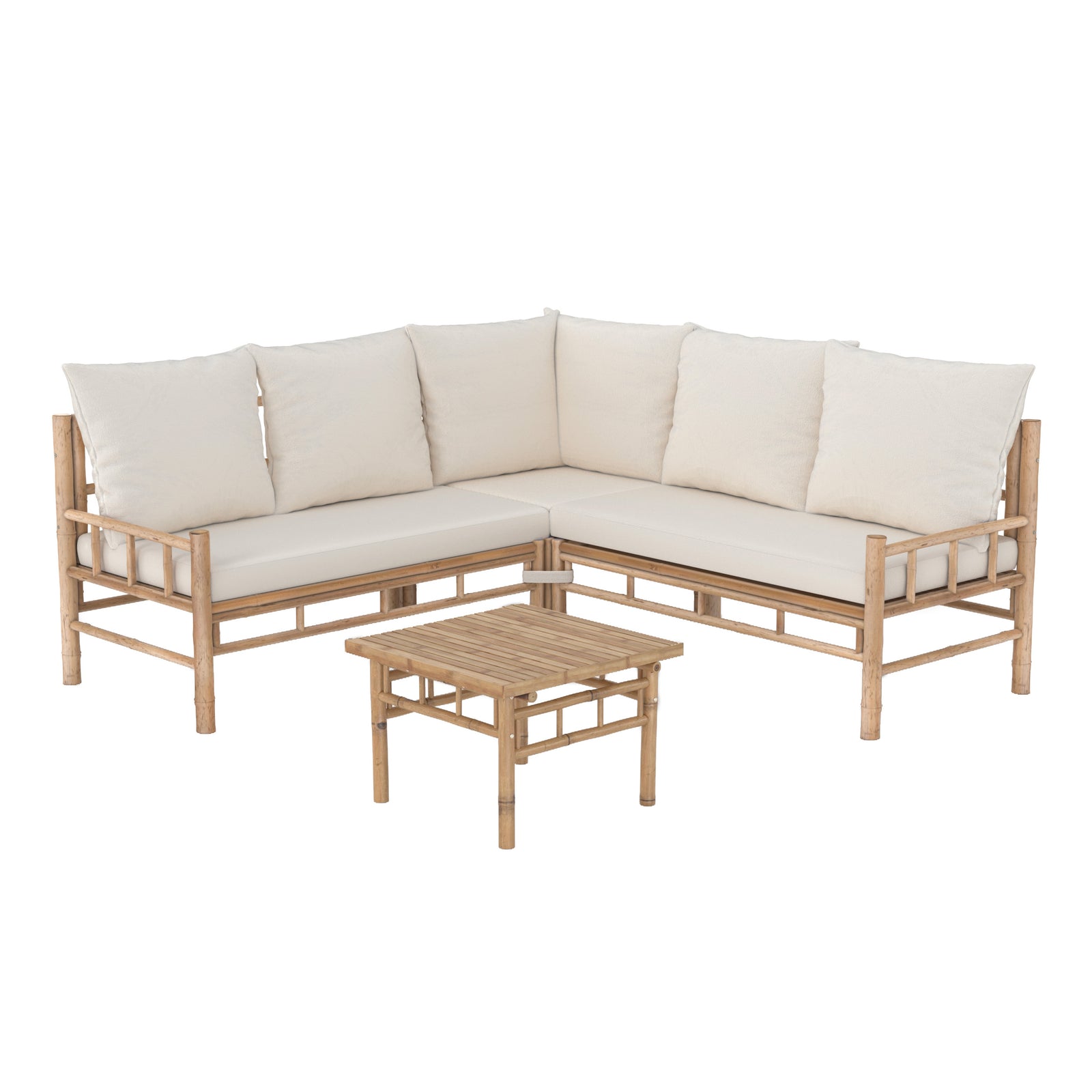 salon de jardin vadella 5 personnes en bambou creme canape d angle fond blanc