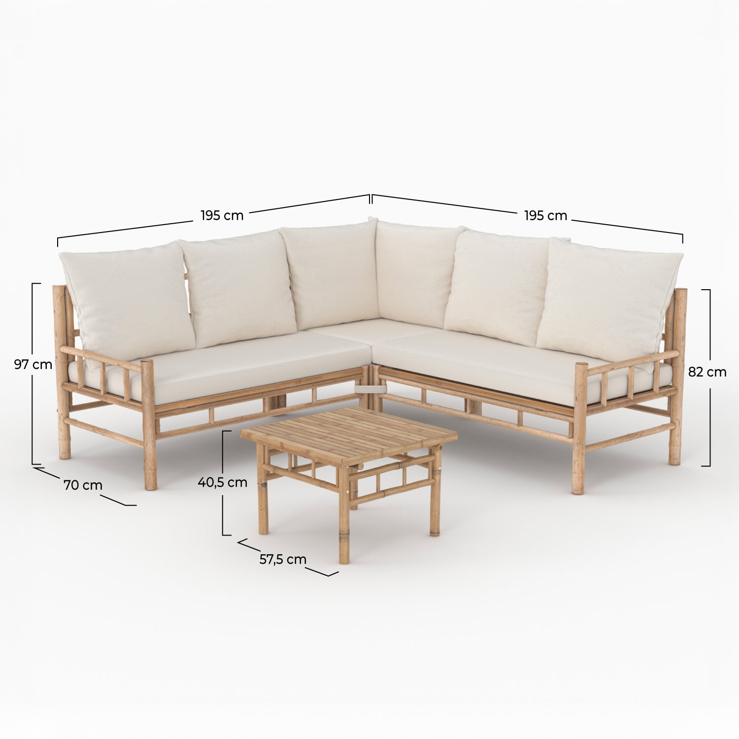 salon de jardin vadella 5 personnes en bambou creme canape d angle table basse