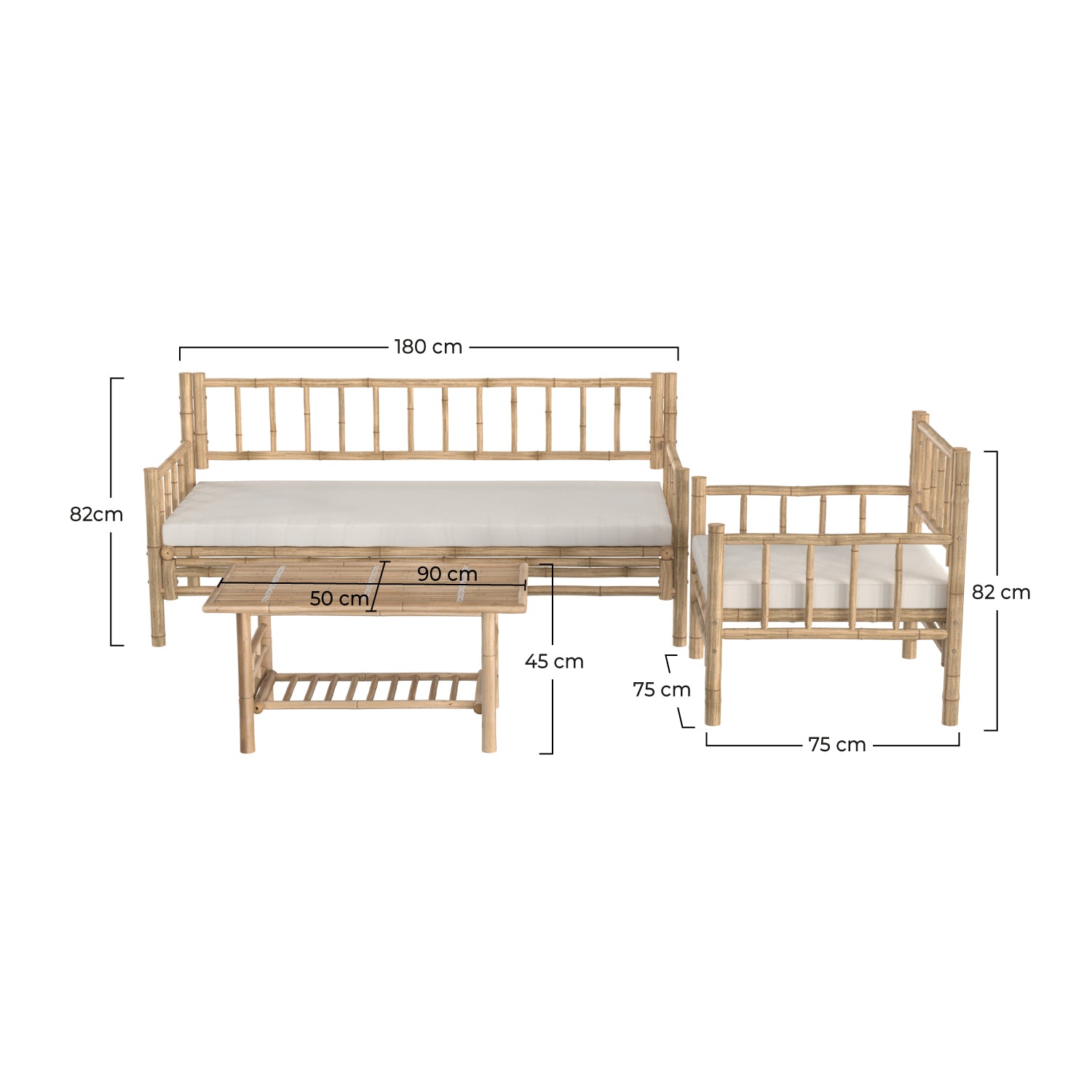 Salon de jardin Vadella 4 personnes en bambou