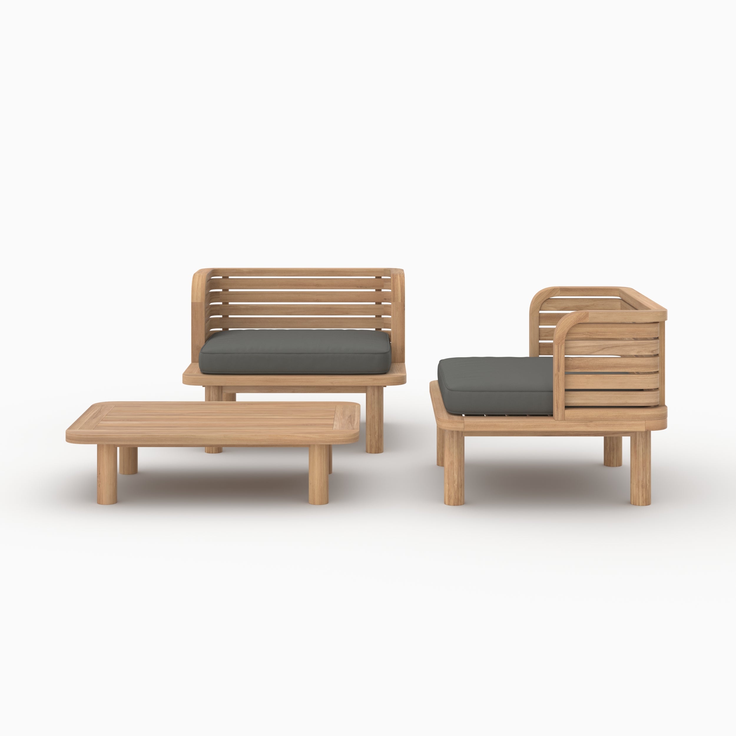 Salon de jardin Kilda 2 places en teck et tissu gris, 2 fauteuils