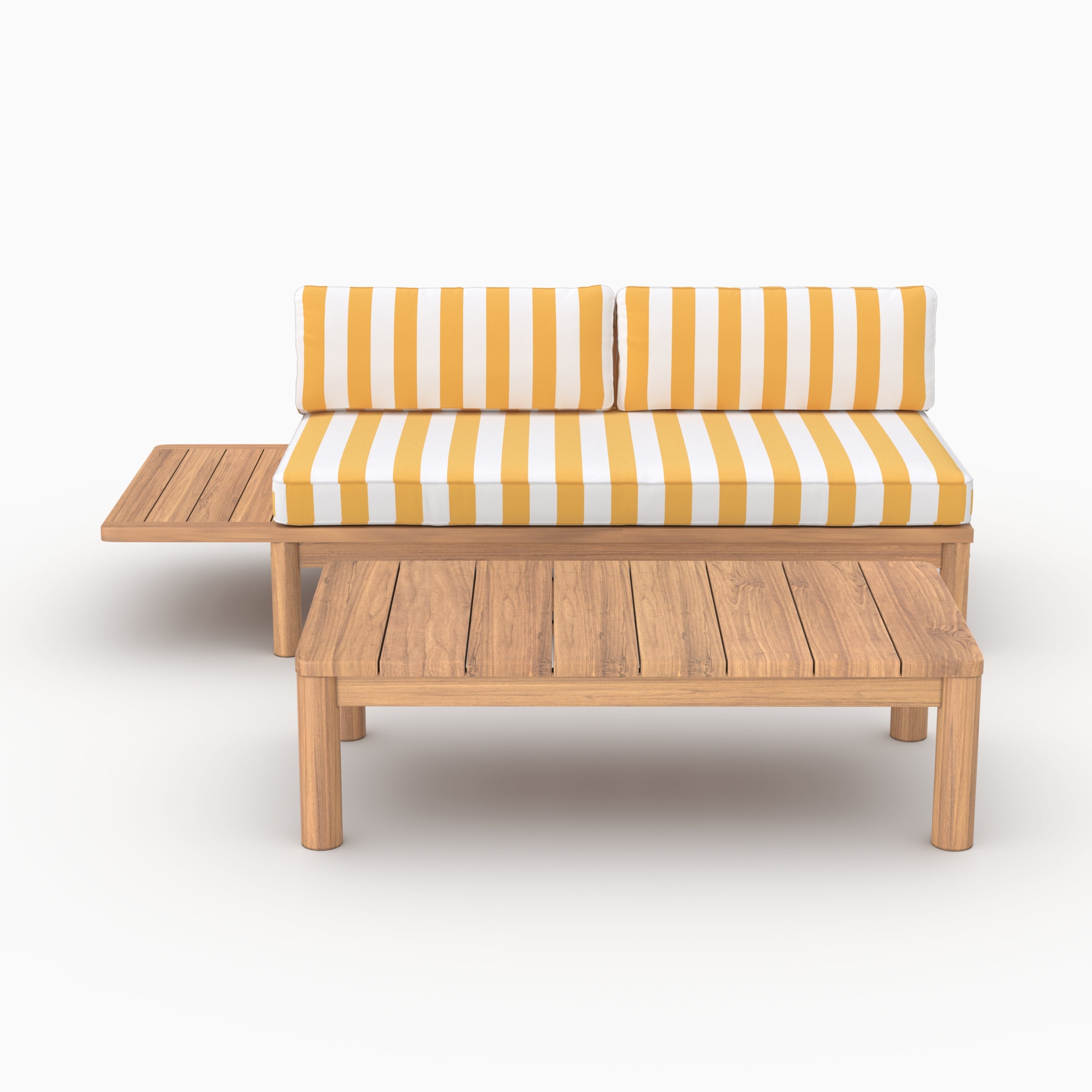 Salon de jardin Nadila 2 personnes en teck massif et tissu rayé jaune