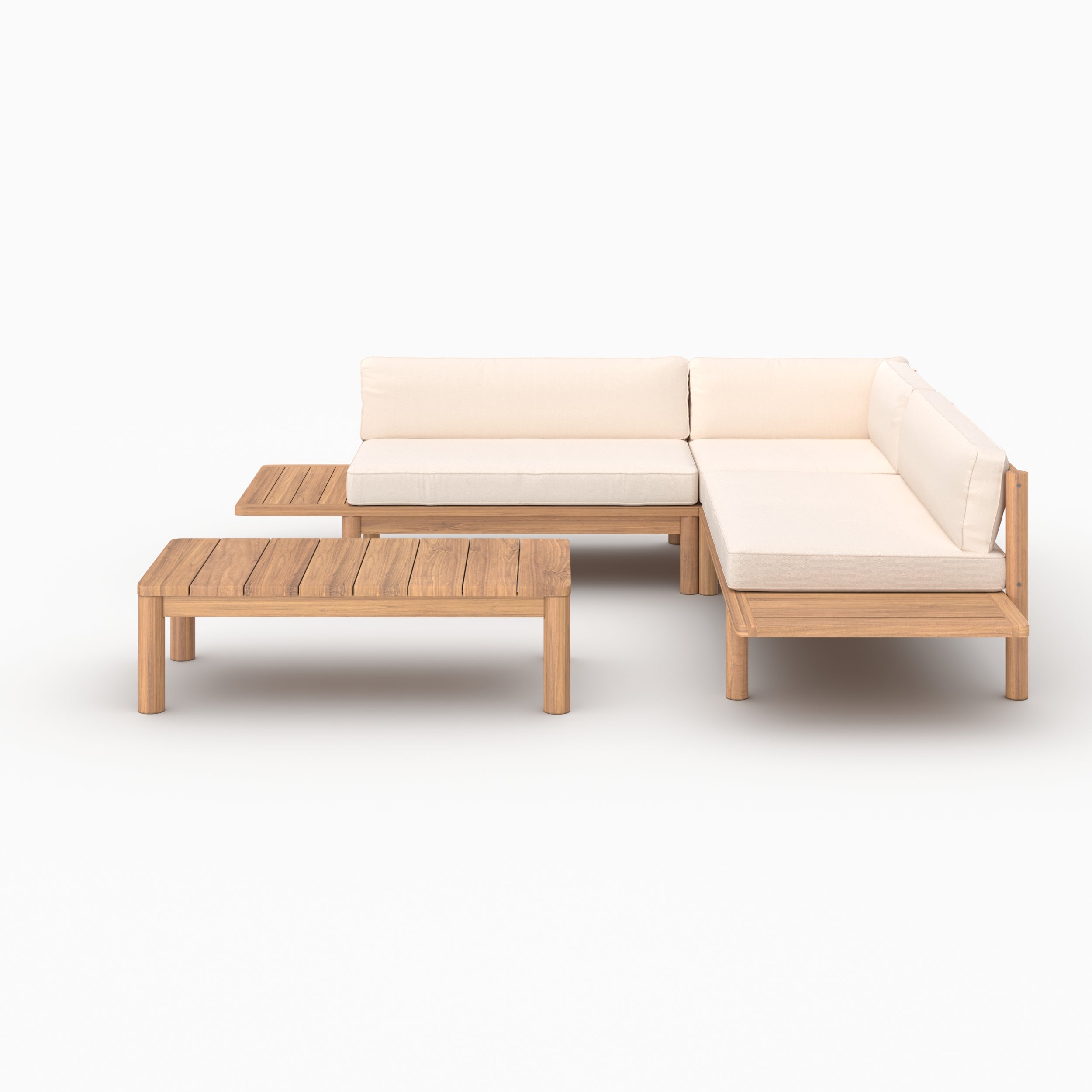 Salon de jardin Nadila 4 personnes en teck massif et tissu blanc