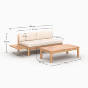 Salón de jardín Nadila 2 personas en teca maciza y tela blanca