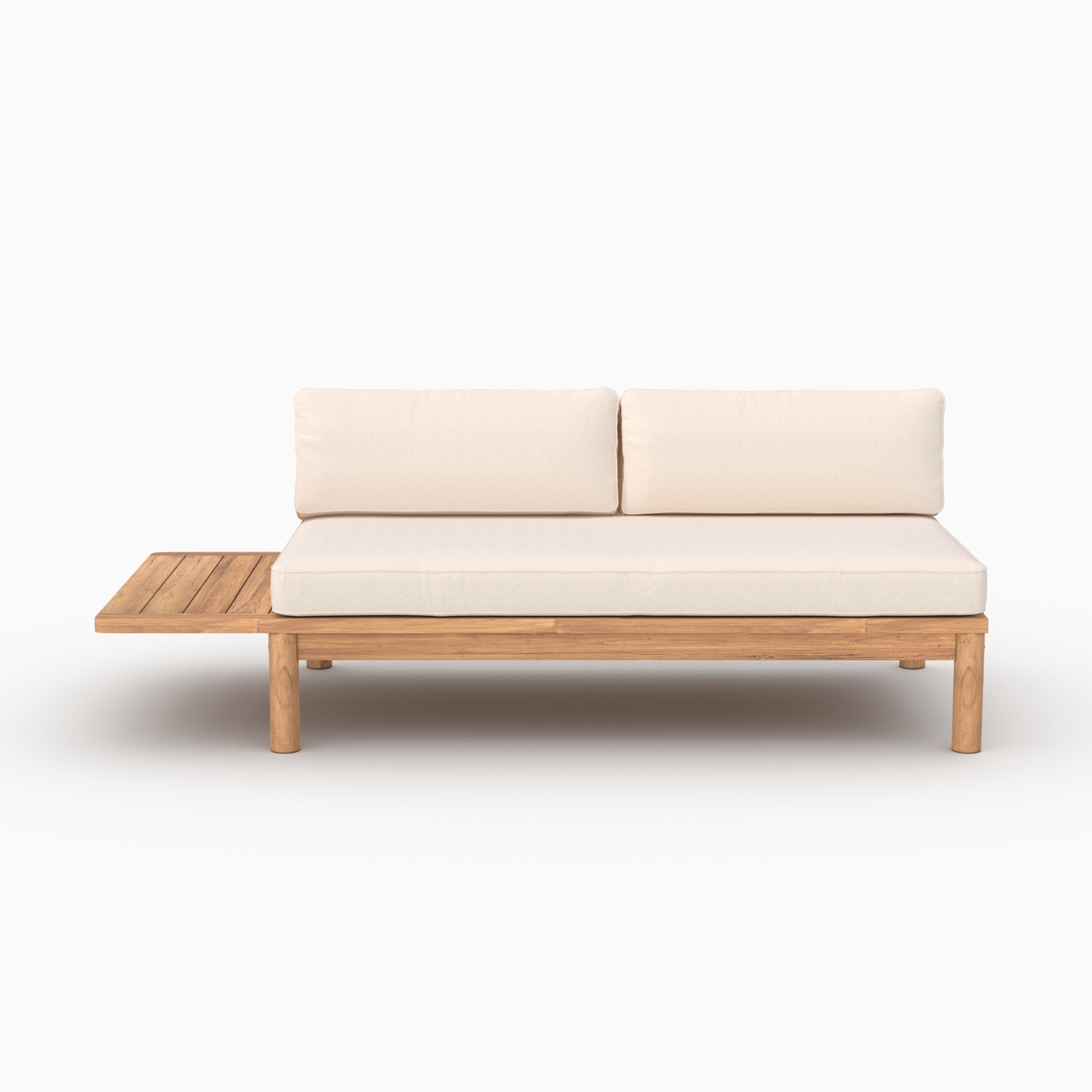 Canapé de jardin Nadila en teck massif et coussins blancs 2 places