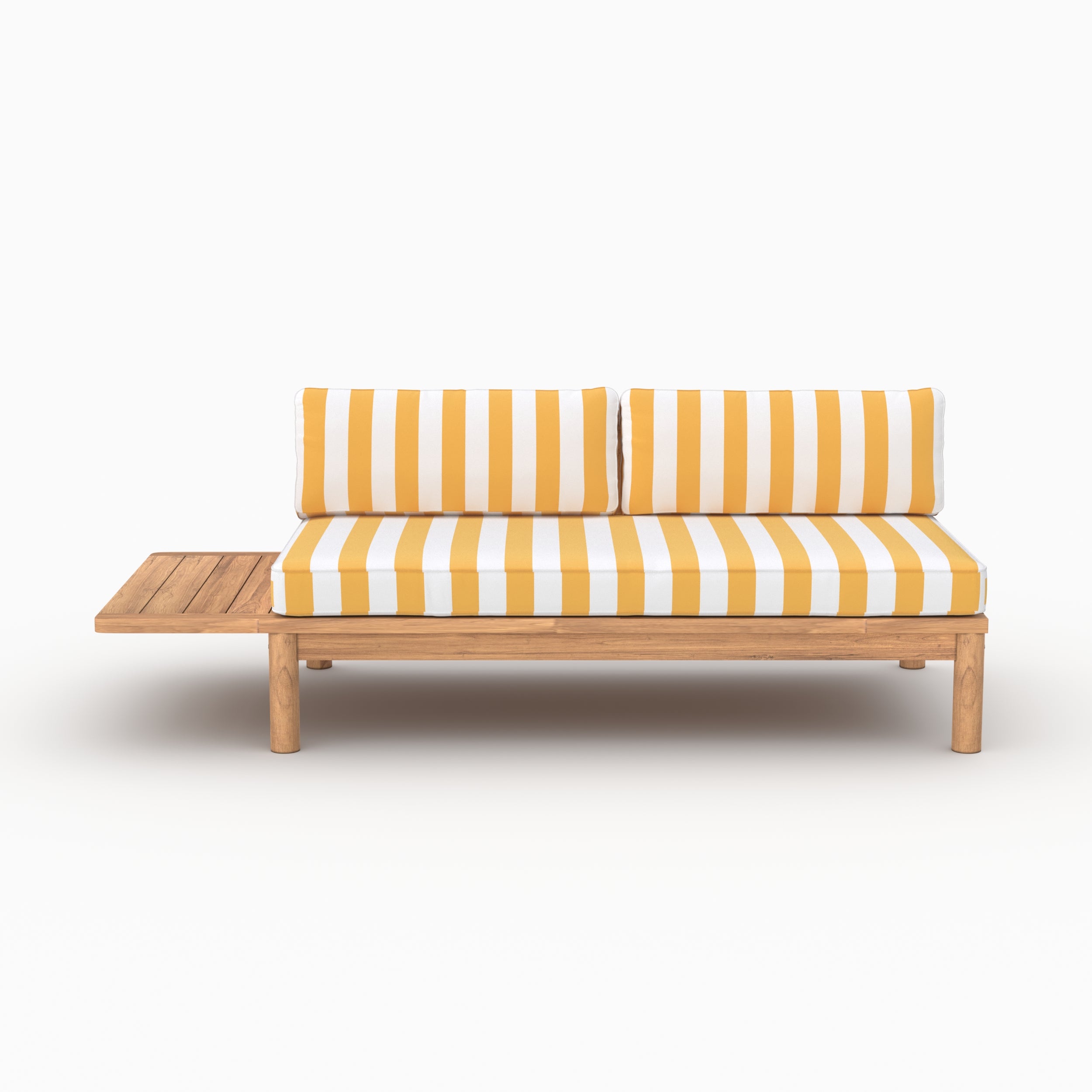Canapé de jardin Nadila, teck massif et coussins rayés jaunes 2 places