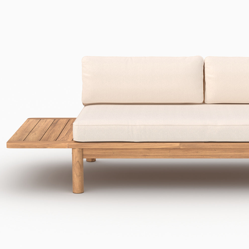 Salon de jardin Nadila 2 personnes en teck massif et tissu blanc