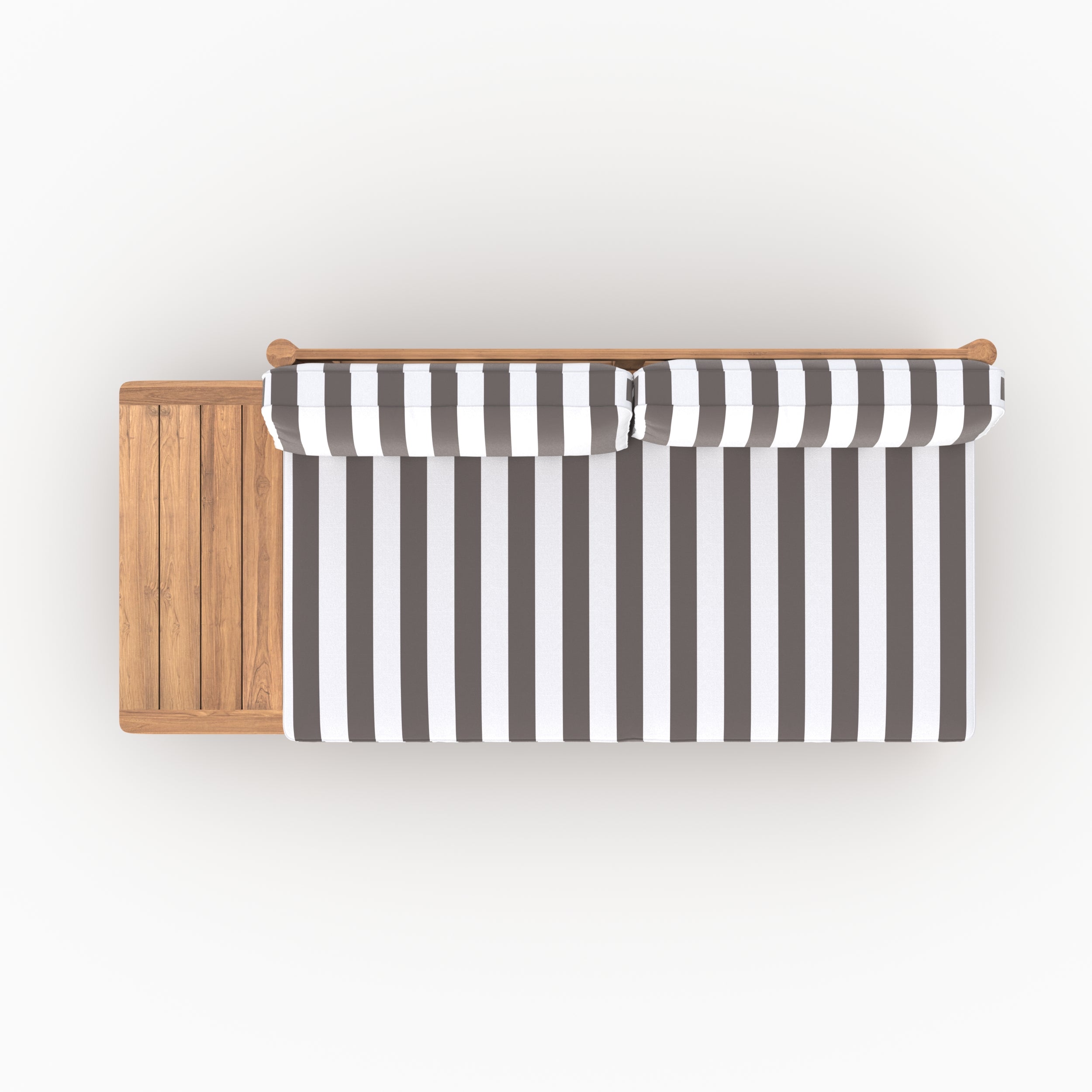 Salon de jardin Nadila 2 personnes en teck massif et tissu rayé gris