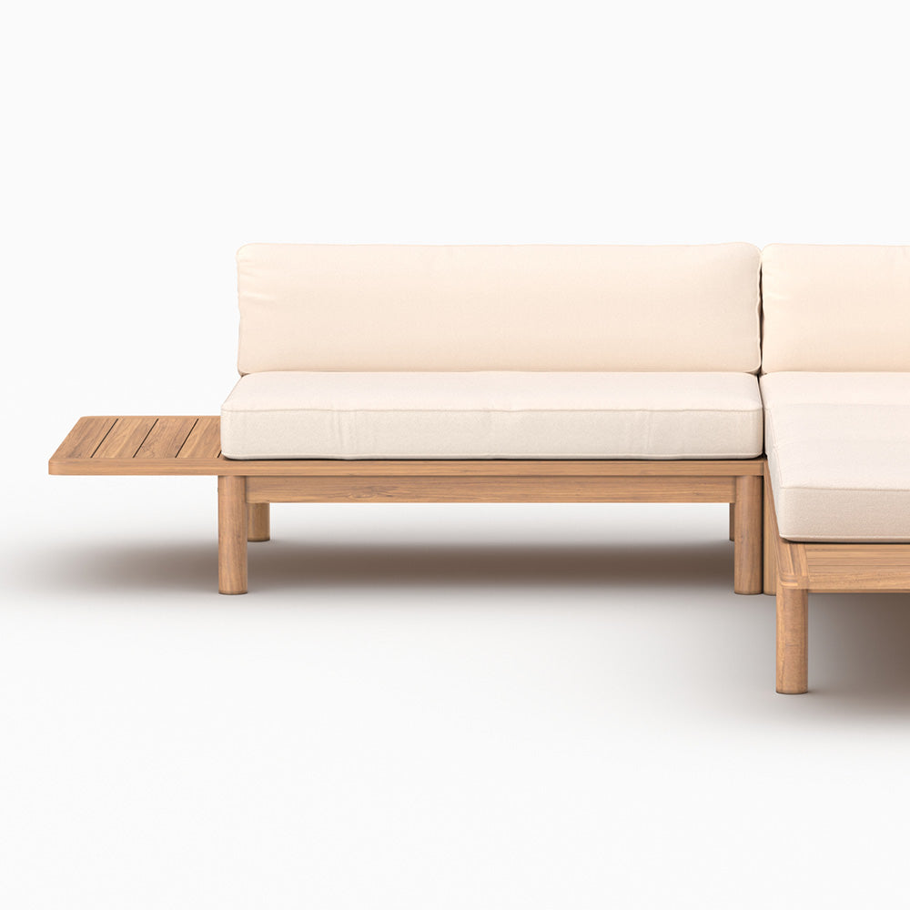 Salon de jardin Nadila 4 personnes en teck massif et tissu blanc