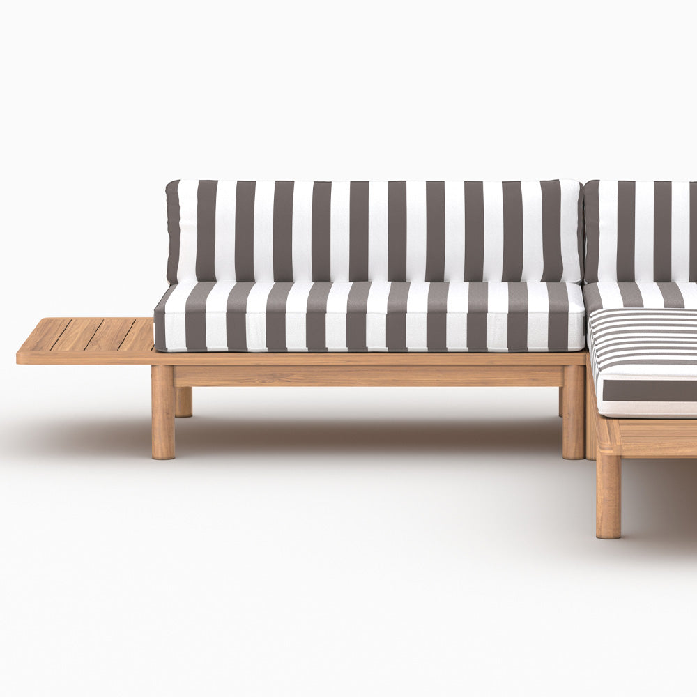 Salon de jardin Nadila 4 personnes en teck massif et tissu rayé gris