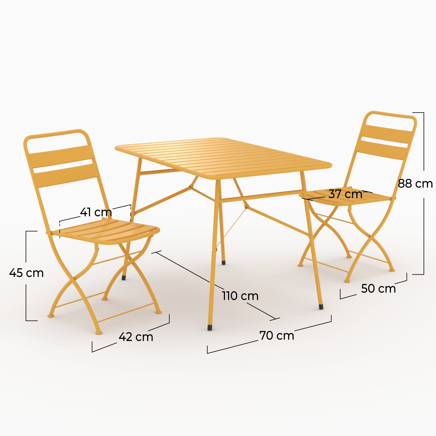 Table et chaises de jardin pliantes Yumi 4 personnes en métal jaune