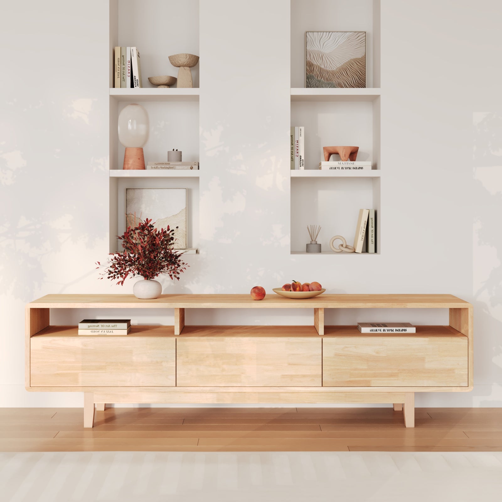 salon meuble tv bois clair hevea gisele