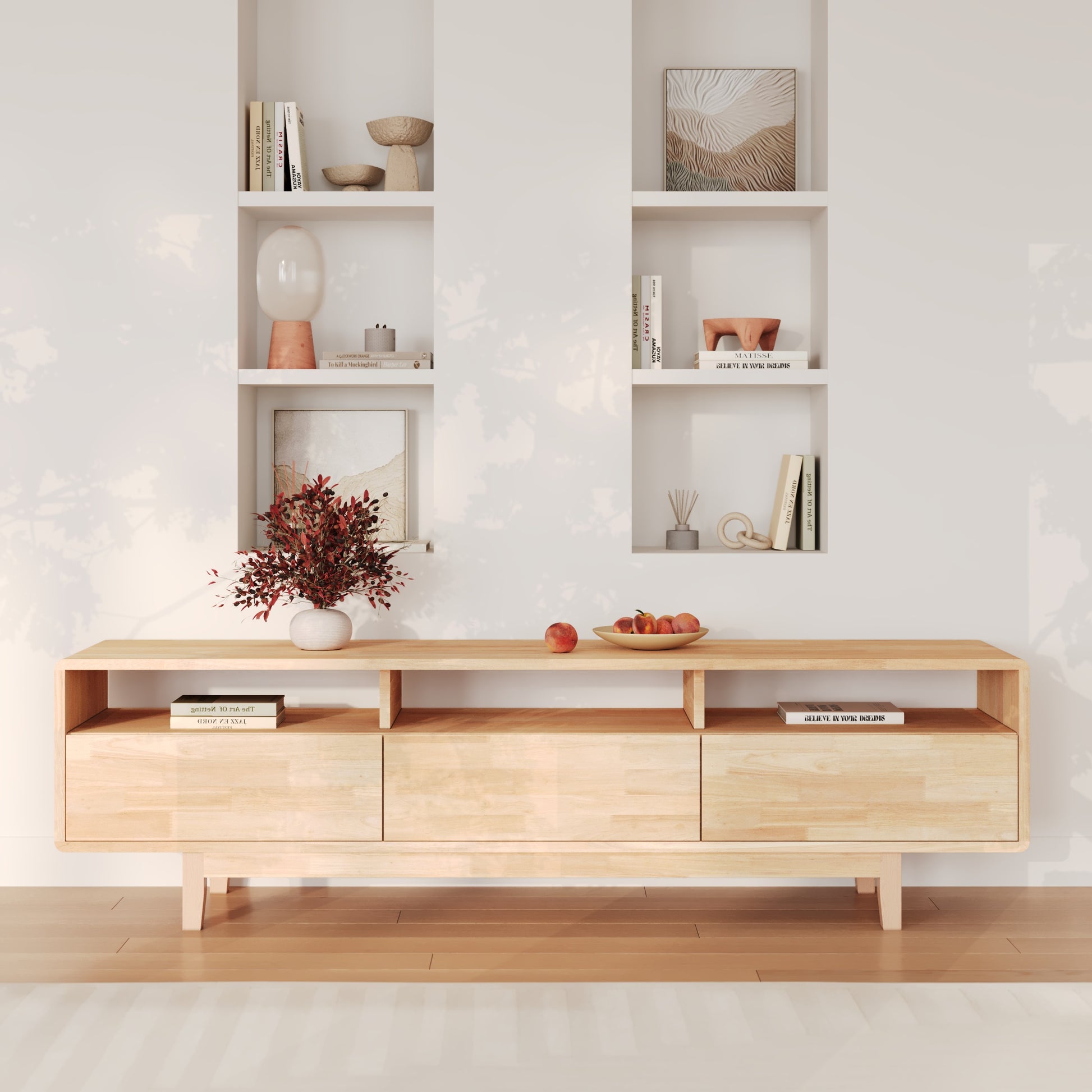 salon meuble tv bois clair hevea gisele