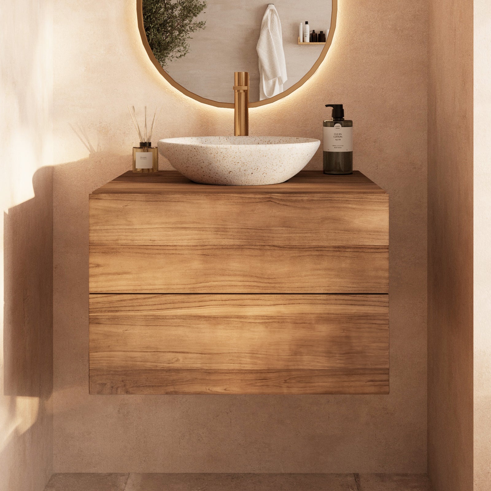 sdb meuble suspendu bois teck hera rdv deco