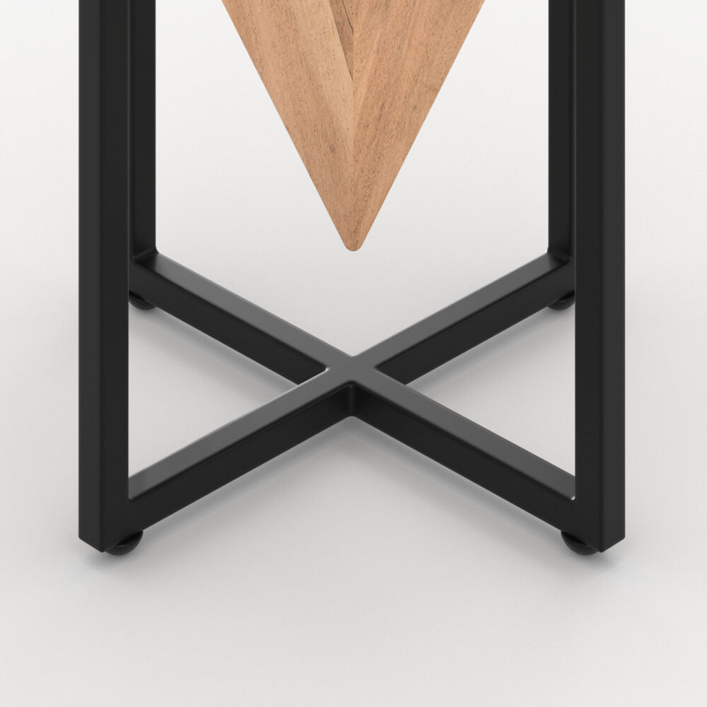 sellette en bois carree et metal noir