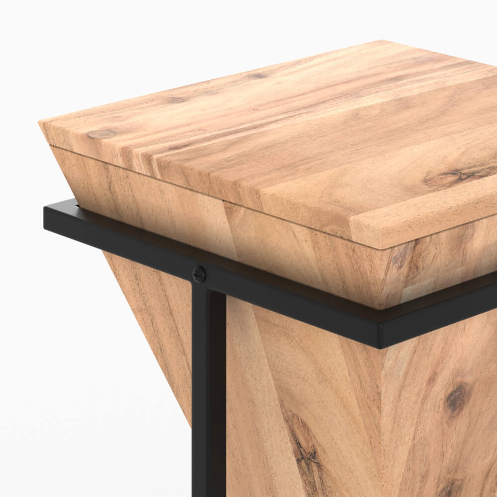 sellette industrielle en bois et metal noir caree