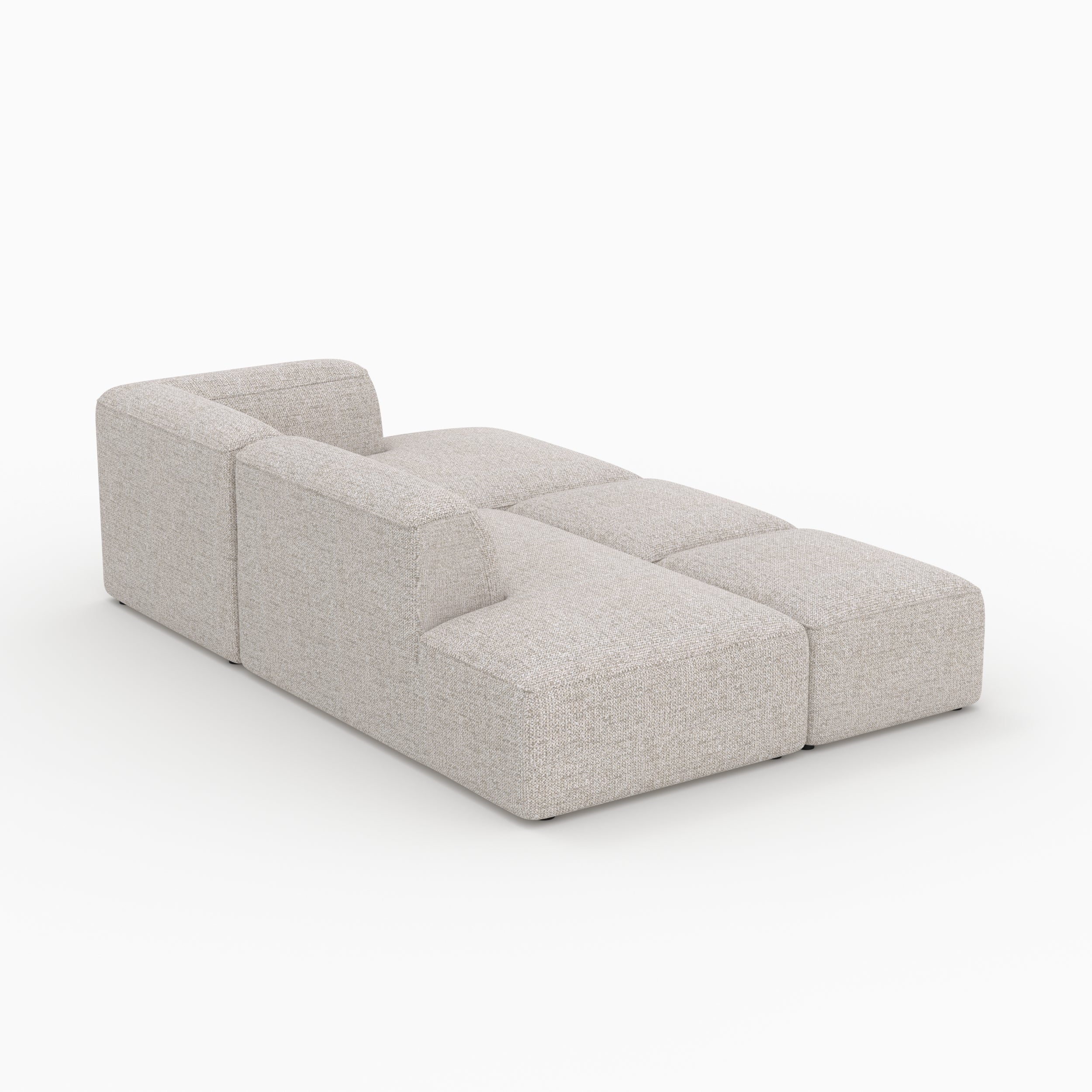 Canapé d'angle droit modulable Hestia, tissu beige 4 places, 2 poufs