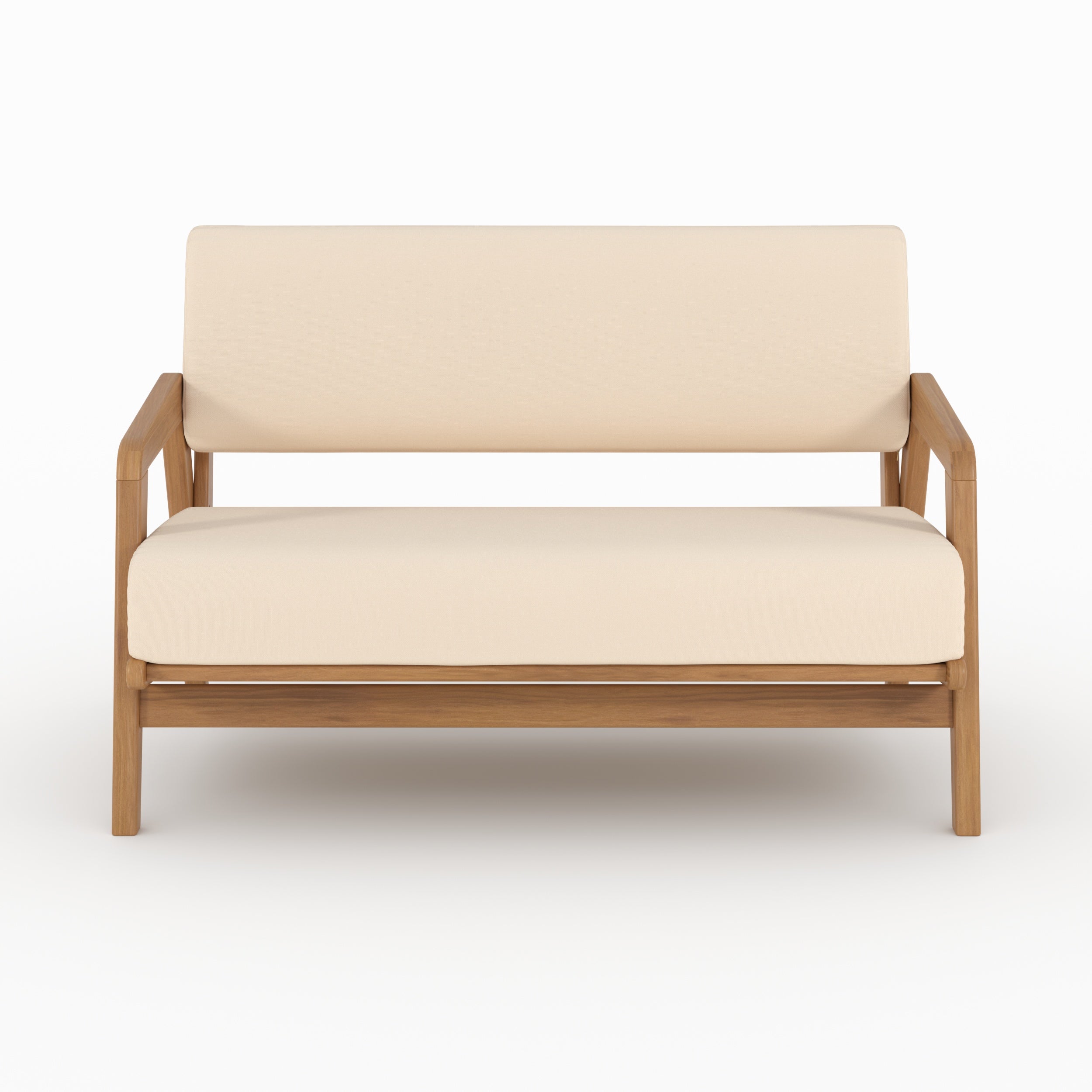 Canapé de jardin Siargao en bois d'acacia, tissu beige clair 2 places