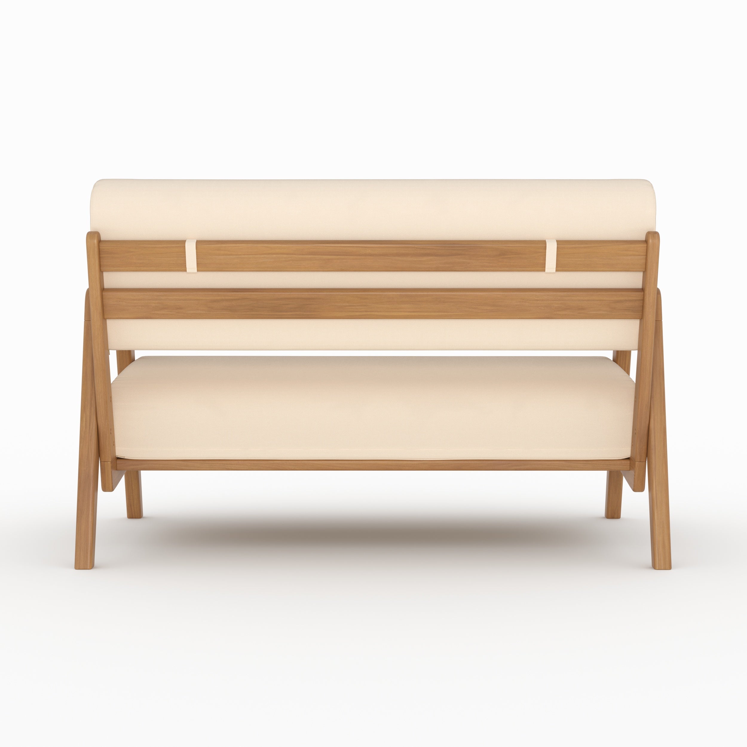 Canapé de jardin Siargao en bois d'acacia, tissu beige clair 2 places